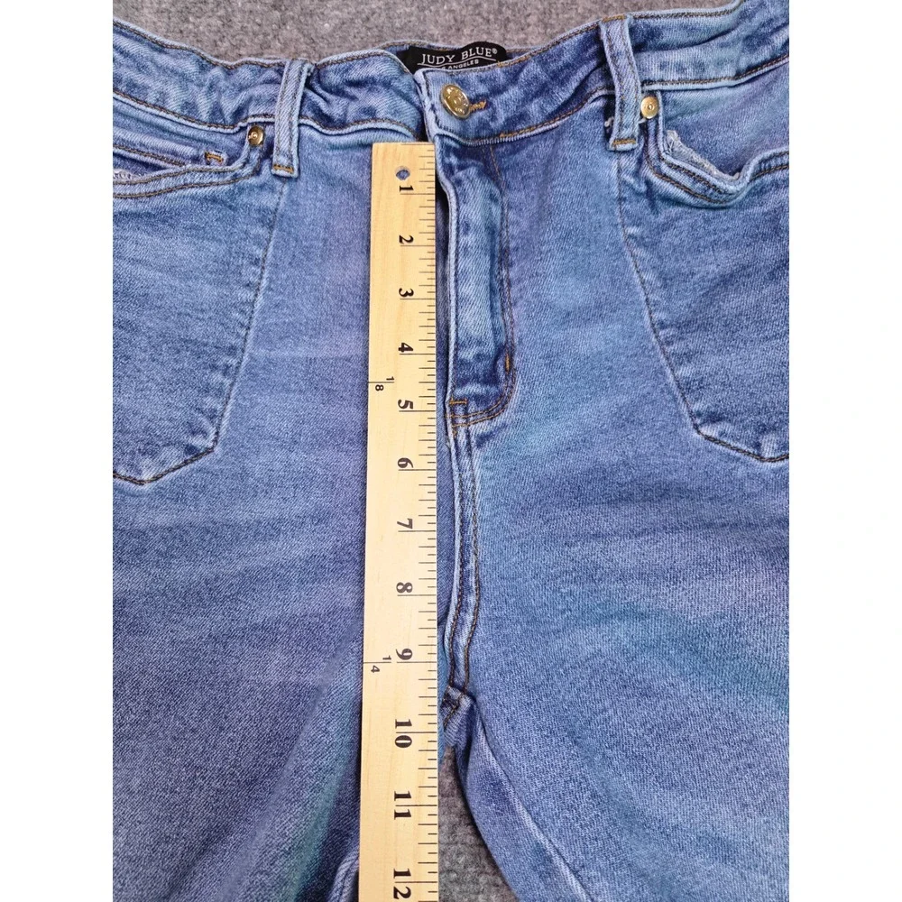 Judy Blue Jeans Womens 33 Blue High Rise Front Patch Pocket Tapered Leg Denim